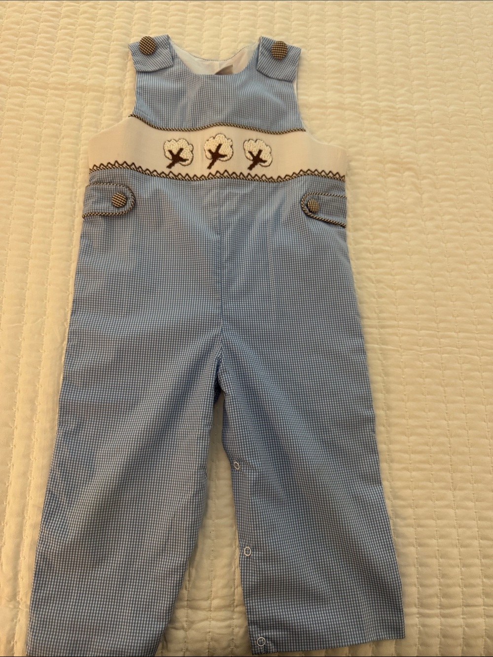 Blue & White Baby Smocked Cotton Overalls